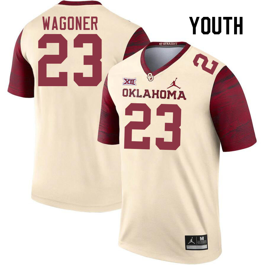 Youth #23 Jasiah Wagoner Oklahoma Sooners College Football Jerseys Stitched-Cream - Click Image to Close